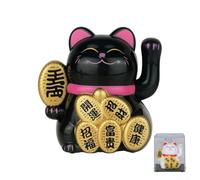 Bulevisiter 2 Inch Solar Powered Waving Lucky Cat Ornament for Home Office Car Decoration, Feng Shui Beckoning Cat with Swinging Arms, Plastic Bonsai Figurine(Black)