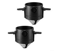 Bulevisiter 2 Pack Reusable Stainless Steel Coffee Filter, Paperless Double Mesh Cone Dripper with Foldable ABS Holders for Home Office Travel Camping(Black-2PCS)