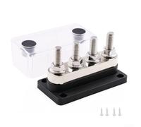 Bulevisiter 4x M10 Stud Terminal Busbar Distribution Block, 300A Heavy Duty for 12-48V DC Systems, Nickel-Plated Copper with Reinforced PC Base for Marine, RV, Solar