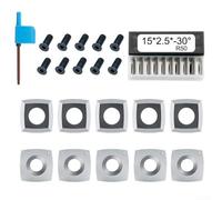 Bulevisiter Carbide Square Indexable Inserts 15x15x2.5mm 30° R50 for Wood Turning Tools, For CNC Hard Alloy Cutting, 4-Sided Reusable Inserts for Woodworking Lathes and