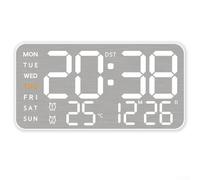 Bulevisiter Digital Wall Clock with LED Display and 5-Level Brightness Adjustment, Features, Date, Day, Metal Touch Face for Contemporary Decor(White shell)
