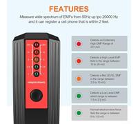 Bulevisiter EMF Detector | Electromagnetic Radiation Tester | 5-LED Indicator for Gauss and EMF | 50/60Hz Frequency Detection | ABS Material, 9V Battery Powered(black+red)