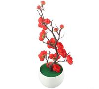 Bulevisiter Fake Bonsai Plant with Realistic Flowers | 11.8 in Potted Artificial Shrub | Indoor Outdoor Decor for Wedding, Coffee Shop, Bedroom | Suitable All Year Round(Red)