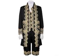 Bulevisiter Gentlemen Historical Costume Set Victorian Renaissance Tudor Rococo Style Coat Vest Trousers Dickie Wrist Ornaments for Reenactment(L Black)