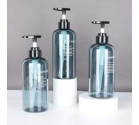 Bulevisiter Nordic Style 500ml Bathroom Dispenser Set - Reusable Soap & Shampoo Bottles with, Leak-Resistant Thread Seal, 3-Piece PET Container Set(Blue)