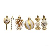 Bulevisiter Plastic Christmas Ornaments Set - 13 Piece Festive Candy Style Decorations in Assorted Colors Including Red, Gold, Silver for Holiday Season Tree and Home(Gold)