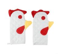 Bulevisiter Rooster Oven Mitts Heat Resistant Insulation Gloves for Cooking, Baking, Grilling - Linen Pot Holders with Cute Funny Design - Red White(2pcs)
