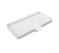 Bulevisiter Silicone Drying Mat with Drain Lip for Kitchen Tableware - 25.4x13.2cm Heat-Resistant Reusable Pad for Dishes, Soap, Sponges, Compatible(White)