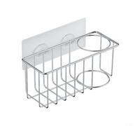 Bulevisiter Sink Basket with Sponge Holder in Stainless Steel for Kitchen Storage Organization, Open-Bottom Drainer Rack for Quick Drying, Tool- Installation, Silver(C)