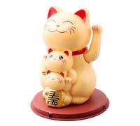 Bulevisiter Solar Powered Automatic Waving Lucky Cat Maneki Neko for Home Office Shop Decoration with Solar Panel and No Batteries Required Family of Three Ornament in(Yellow)