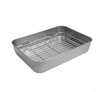 Bulevisiter Stainless Steel Baking Pan Tray with Cooling Rack and Cover Set for Kitchen, Refrigerator Storage, 3-Piece Ovenware Set, 23x17x5cm 26x20x5cm(23x17x5cm)