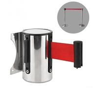 Bulevisiter Stainless Steel Retractable Queue Barrier with Mounting Hardware for Crowd Control, Wall-Mounted Stanchion Post with 2m/5m Tape, Red or Black for Business &(Red 5m)