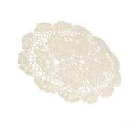 Bulevisiter Vintage Oval Placemat | Handmade Cotton Crochet Table Mat | Floral Hollow Embroidery | Retro Kitchen Textile | Compatible with Various Table Styles(Beige)