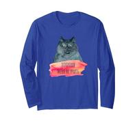 Bulgakov Master and Margarita Cyrillic Quote Cat Long Sleeve T-Shirt, Adult Unisex, Royal Blue, Medium