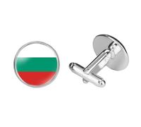 Bulgaria Flag Cufflinks For Men - Novelty European Countries Glass Dome Round Shirt Cufflinks,Wedding Anniversaries Jewellery Accessories Gift,White,Long:1.6Cm