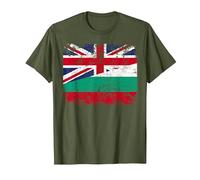 Bulgaria Half Britain UK Friendship Flag Bulgarian T-Shirt, Men, Olive Green, Medium