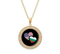 Bulgaria U.S. Flag Fashion Necklace Chain Round Graphic Pendant with Diamond Jewellery Golden-style