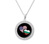 Bulgaria U.S. Flag Fashion Necklace Chain Round Graphic Pendant with Diamond Jewellery Silver-style
