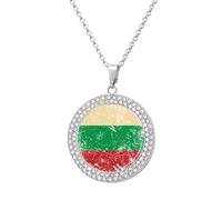 Bulgaria Vintage Flag Fashion Necklace Chain Round Graphic Pendant with Diamond Jewellery Silver-style