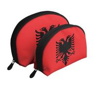 Bulgarian Flag Moon Cosmetic Bag, Travel Makeup Pouch, Portable Waterproof Cosmetic Pouch for Girls Women., Albanian Flag, One Size
