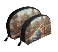 Bulgarian Flag Moon Cosmetic Bag, Travel Makeup Pouch, Portable Waterproof Cosmetic Pouch for Girls Women., Cars In The Castle, One Size