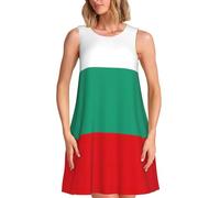 Bulgarian Flag Print Stylish Summer Dress for Women,Sleeveless A-Line Sundress with Pockets, for Beach Vacation, Black, M