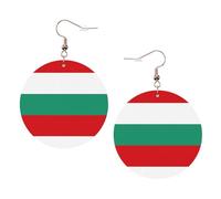 Bulgarian Flag Printed Round Earrings For Women, 1 Pair Lightweight Leather Pierced Earrings Set Trendy Jewelry Gifts For Women Girls