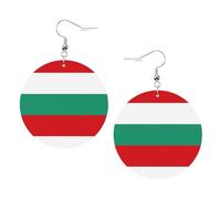 Bulgarian Flag Printed Round Earrings For Women, 1 Pair Lightweight Leather Pierced Earrings Set Trendy Jewelry Gifts For Women Girls