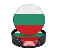 Bulgarian Flag Round Drink Coasters Set of 6 with Holder, Circular Table Mats for Home Kitchen Office Decor