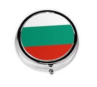 Bulgarian Flag Round Mini Pill Box: 3-Compartment Portable Metal Pill Organizer with Snap Closure, Ideal for Daily Travel Use