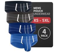 Bulge Enhancing Sport Brief Underwear for Men - 1 or 4 Pack Ice Silk Briefs with Size B or D Pouch, B Pouch 4 Pack - Blue Grey Dark Blue Dark Grey, XS
