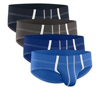 Bulge Enhancing Sport Brief Underwear for Men - 1 or 4 Pack Ice Silk Briefs with Size B or D Pouch, Blue/Grey/Dark Blue/Dark Grey - D Pouch, M