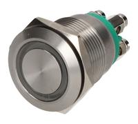 Bulgin Anti-vandal Switch SPST 24V DC 50mA Green Ring