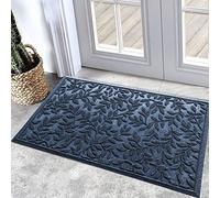 Bulijojo Outdoor Indoor Entrance Doormats,Durable Heavy Duty Welcome Mat,Thick Absorbent Natural Rubber Non Slip Mat,Easy Clean Entryway Rug Leaves Blue 23"x35"