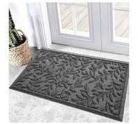 Bulijojo Sturdy Front Entrance Doormats,Durable Heavy Duty Welcome Mat,Thick Absorbent Natural Rubber Non Slip Mat,Easy Clean Entryway Mat 17x30 Inch Leaves Grey