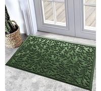 Bulijojo Sturdy Frontr Entrance Doormats,Durable Heavy Duty Welcome Mat,Thick Absorbent Natural Rubber Non Slip Mat,Easy Clean Entryway Mat Leaves Green 23"x35"