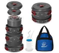 Bulin Camping Cookware Pots and Pans Set, Lightweight Backpacking Cooking Set Outdoor Cook Gear for Family Hiking Picnic (Kettle, Pot, Frying Pan, Bowls, Plates, Spoon)