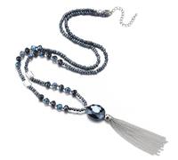 BULINLIN Beaded Long Necklaces for Women Chunky Crystal Bead Pendant Necklace with Silver Tassel Birthday Gifts for Her Vintage Costume Jewellery(Dark Blue)