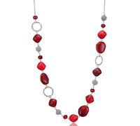 BULINLIN Beaded Long Silver Necklaces for Women, Handmade Statement Sweater Chain Necklace with Crystal Beads for Fashion Jewelry gifts(N19053-Dark light red)