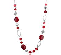 BULINLIN Beaded Long Silver Necklaces for Women, Handmade Statement Sweater Chain Necklace with Crystal Beads for Fashion Jewelry gifts(Red)