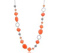 BULINLIN Beaded Long Silver Necklaces for Women, Handmade Statement Sweater Chain Necklace with Crystal Beads for Fashion Jewelry gifts(Dark light orange)