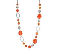 BULINLIN Beaded Long Silver Necklaces for Women, Handmade Statement Sweater Chain Necklace with Crystal Beads for Fashion Jewelry gifts (52-Orange)