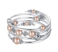 BULINLIN Beaded Pearl Layered Bangle Bracelet for Women Turquoise Bohemian Thick Silver Plated Fashion Jewellery Gifts for Birthday(09-Champagne)