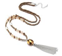 BULINLIN Boho Beaded Long Necklaces for Women Chunky Bead Pendant Necklace with Crystal Tassel Costume Jewelry Gifts for Her, Crystal, No Gemstone