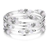 BULINLIN Chakra Beaded Bangle Bracelet for Girls Boho Silver Wrap Bracelet with Natural Agate Stone Beads Jewelry Gifts for Women(01-Howlite)