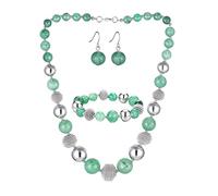 BULINLIN Chunky Beaded Silver Necklace Earrings Pearl Handmade Bracelet Set Statement Costume Fashion Jewellery Set Birthday Gifts for Women (48-Jade Green)