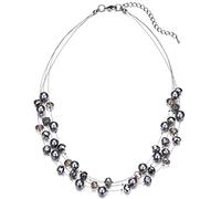 BULINLIN Crystal Layered Statement Necklace for Women, Grey Teardrop Shell Choker with Chunky Silver Copper Chain Fashion Jewelry Gift for Her