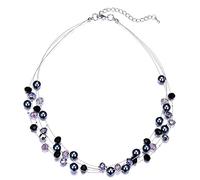 BULINLIN Crystal Layered Statement Necklace for Women, Shell Choker Necklace with Chunky Silver Metal Fashion Jewelry Gifts for Her (Black)