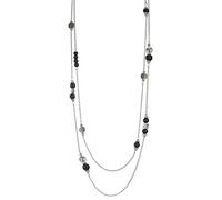 BULINLIN Layered Silver Long Necklace for Women Natural Stones Beaded Pearl Necklace Costume Silver Jewellry Mothers Day Gifts for Her(Black)