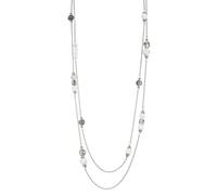 BULINLIN Layered Silver Long Necklace for Women Natural Stones Beaded Pearl Necklace Costume Silver Jewellry Mothers Day Gifts for Her(Porcelain white)
